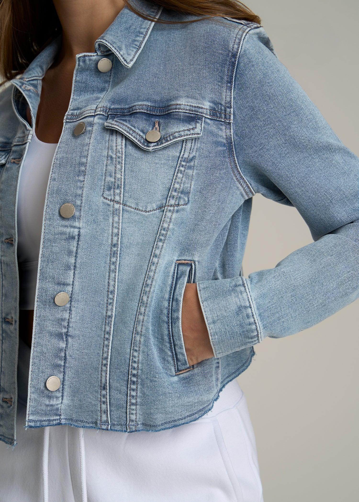 Cropped Stretch Denim Jacket for Tall Women in Perfect Blue Female Product Image
