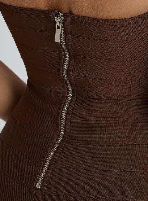 Justina Bandage Mini Dress Brown Product Image