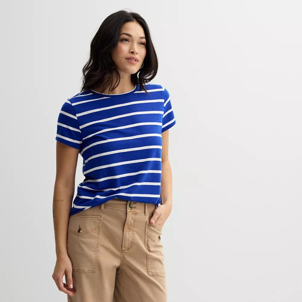 Petite Sonoma Goods For Life® Everyday Short Sleeve Crewneck Tee, Women's, Size: XXL Petite, Blue Ivory Stripe Product Image