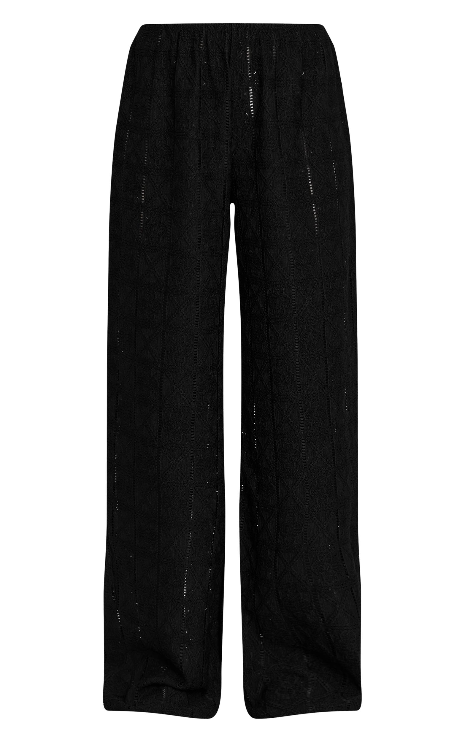 Black Crochet Textured Wide Leg Pants Product Image
