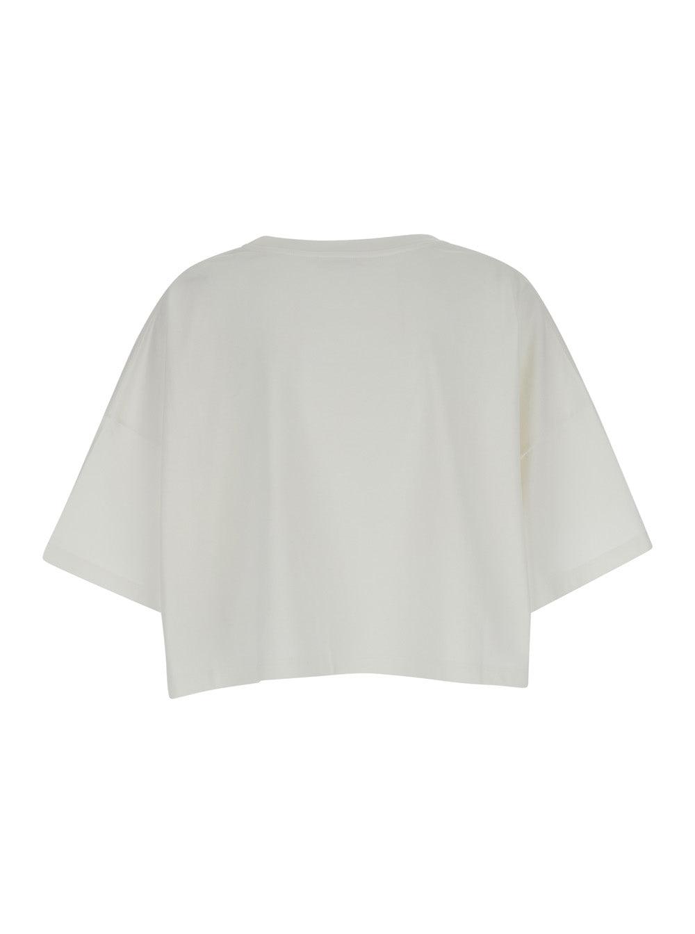 CHLOÉ White Cropped Crewneck T-shirt With Maxi Logo Print On The Front In Cotton Woman In Multicolor Product Image