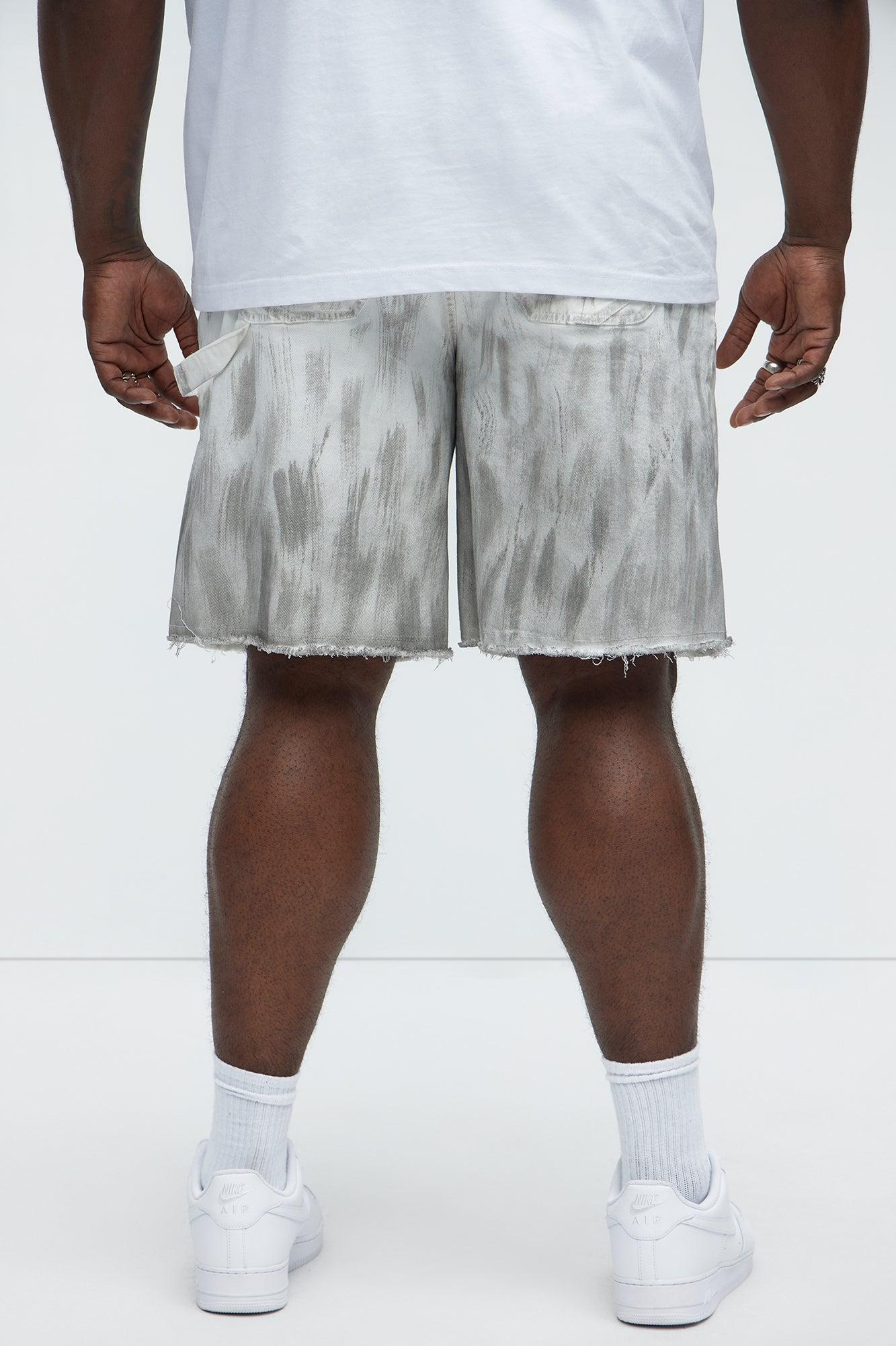 Brush Stained Relaxed Denim Carpenter Shorts - Grey Product Image