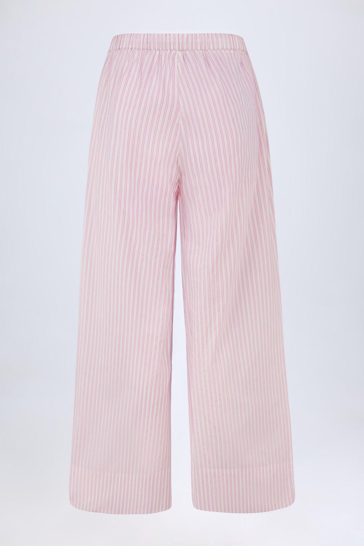 Wide-Leg Cotton-Poplin Trousers in Pink Stripe Product Image