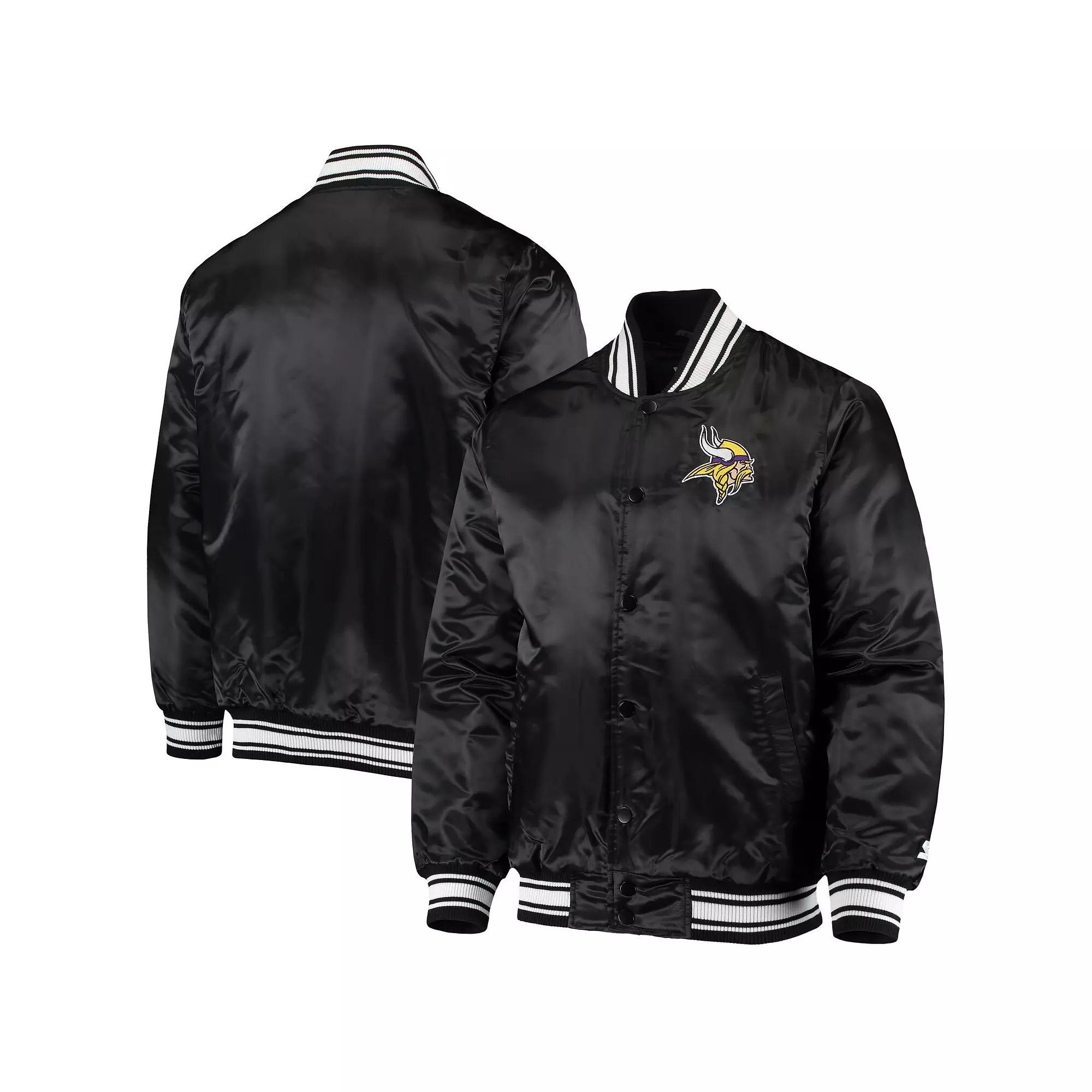 Men's Starter Black Minnesota Vikings Locker Room Satin Varsity Full-Snap Jacket, Size: XL Product Image