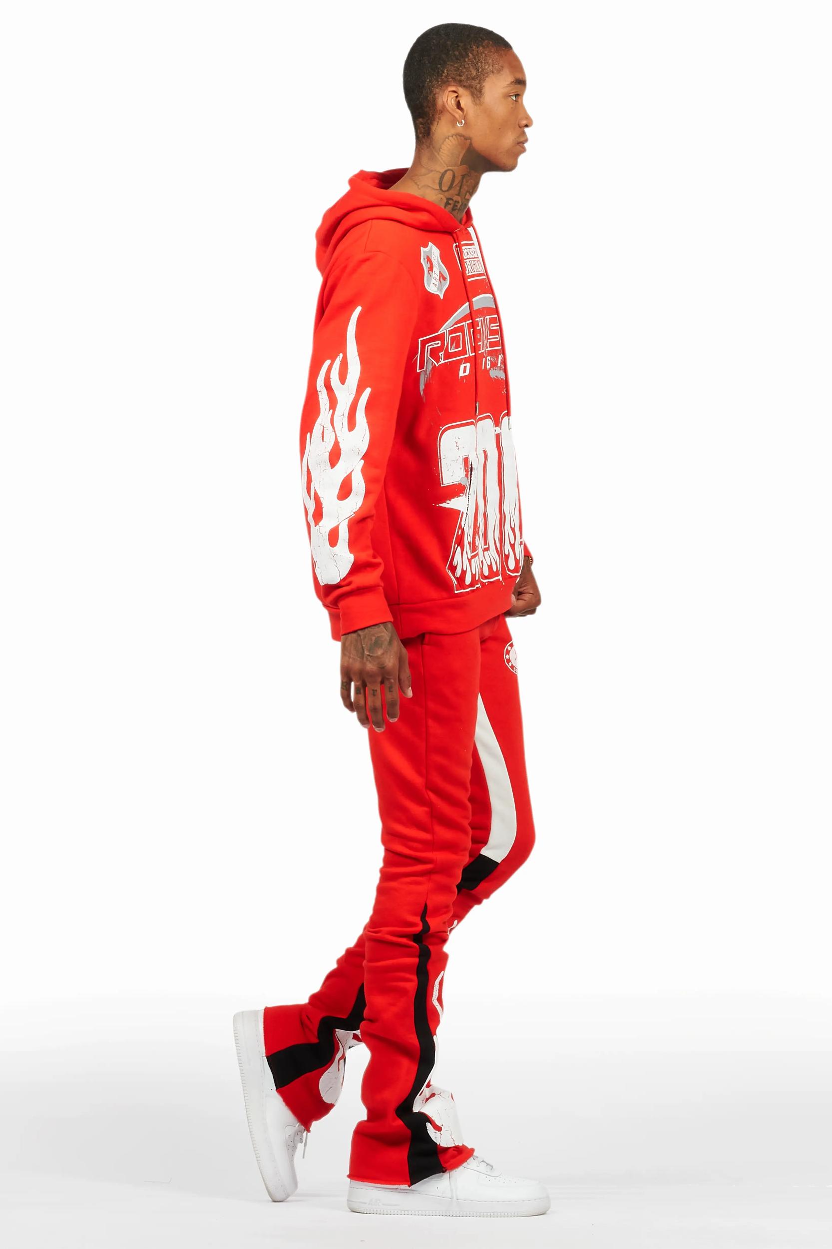Amos Red/White Hoodie/Stacked Flare Track Set Male Product Image