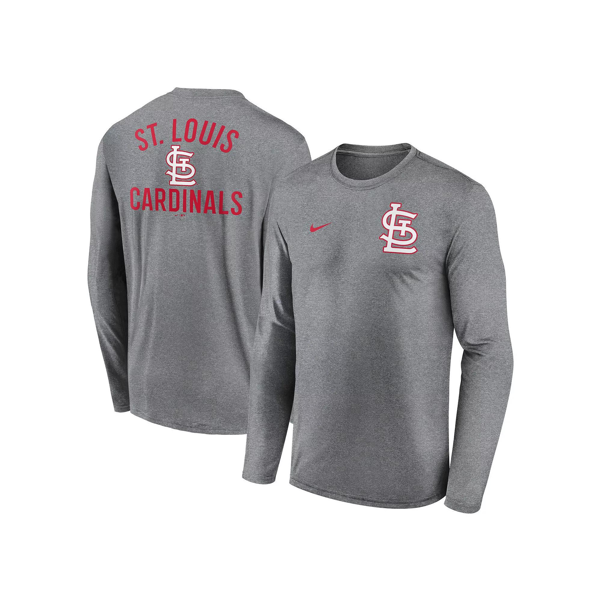 Men's Nike Heather Charcoal St. Louis Cardinals 2-Hit Legend Performance Long Sleeve T-Shirt,  Product Image