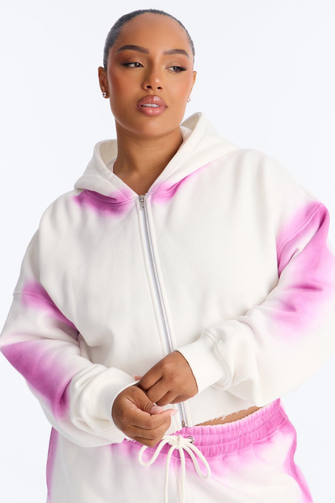 Urban Fleece Tie Dye Short Set - White/Pink Female Product Image
