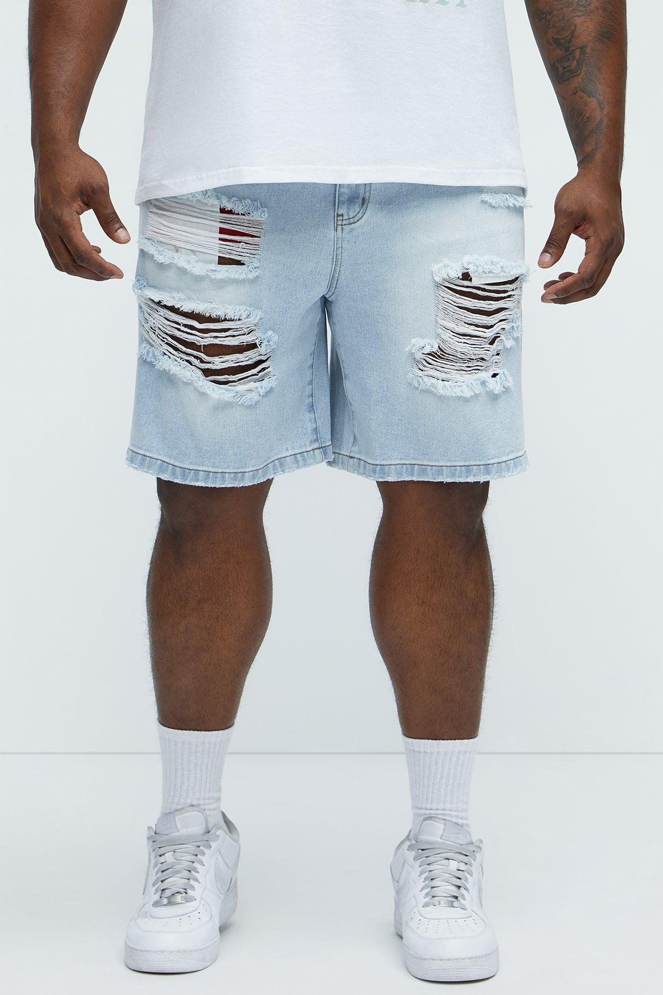 Classic Distressed Relaxed Denim Shorts - Light Blue Wash Product Image
