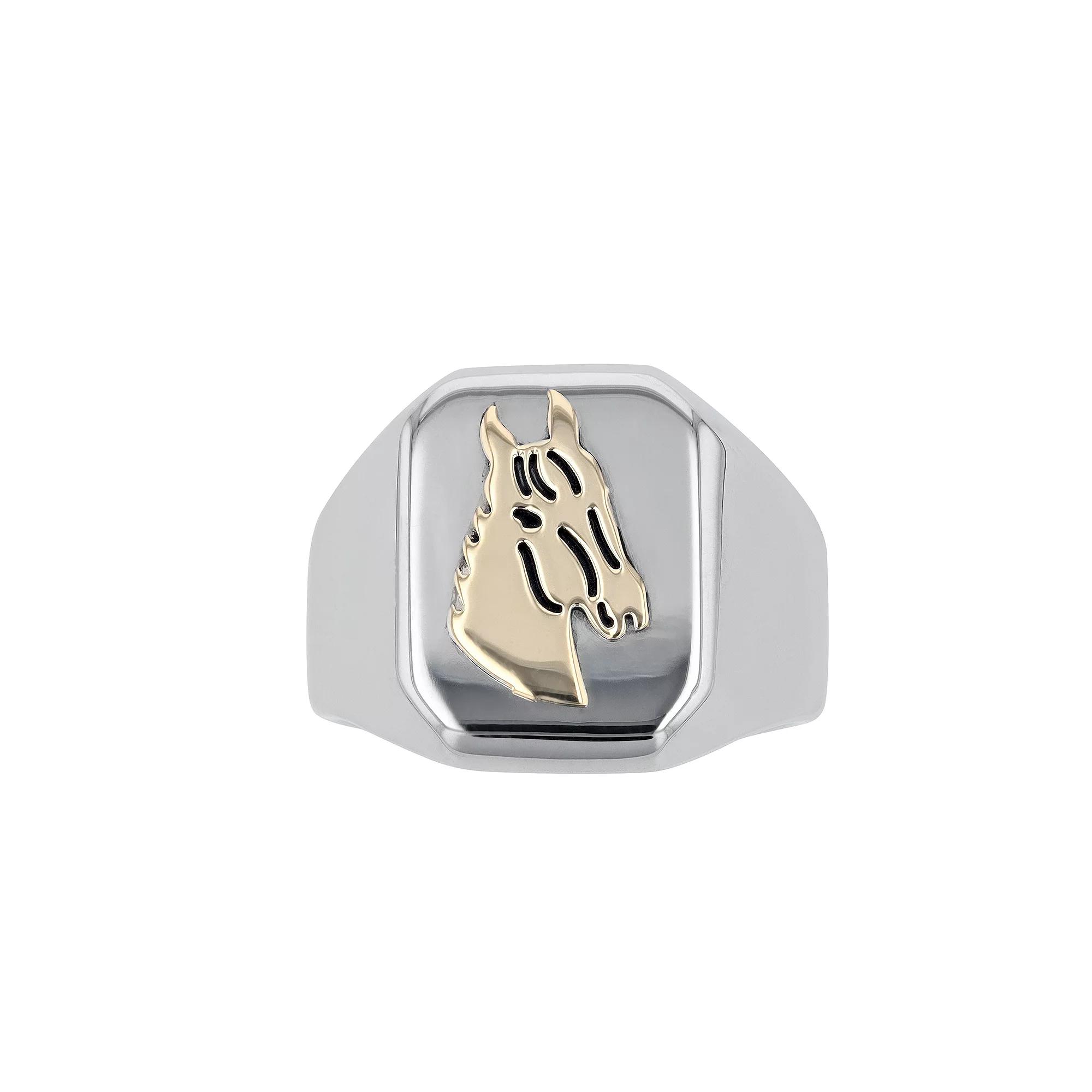 Men's Kristen Kesho 14k Gold Over Steel Horse Signet Ring, Size: 13, Stainless Product Image