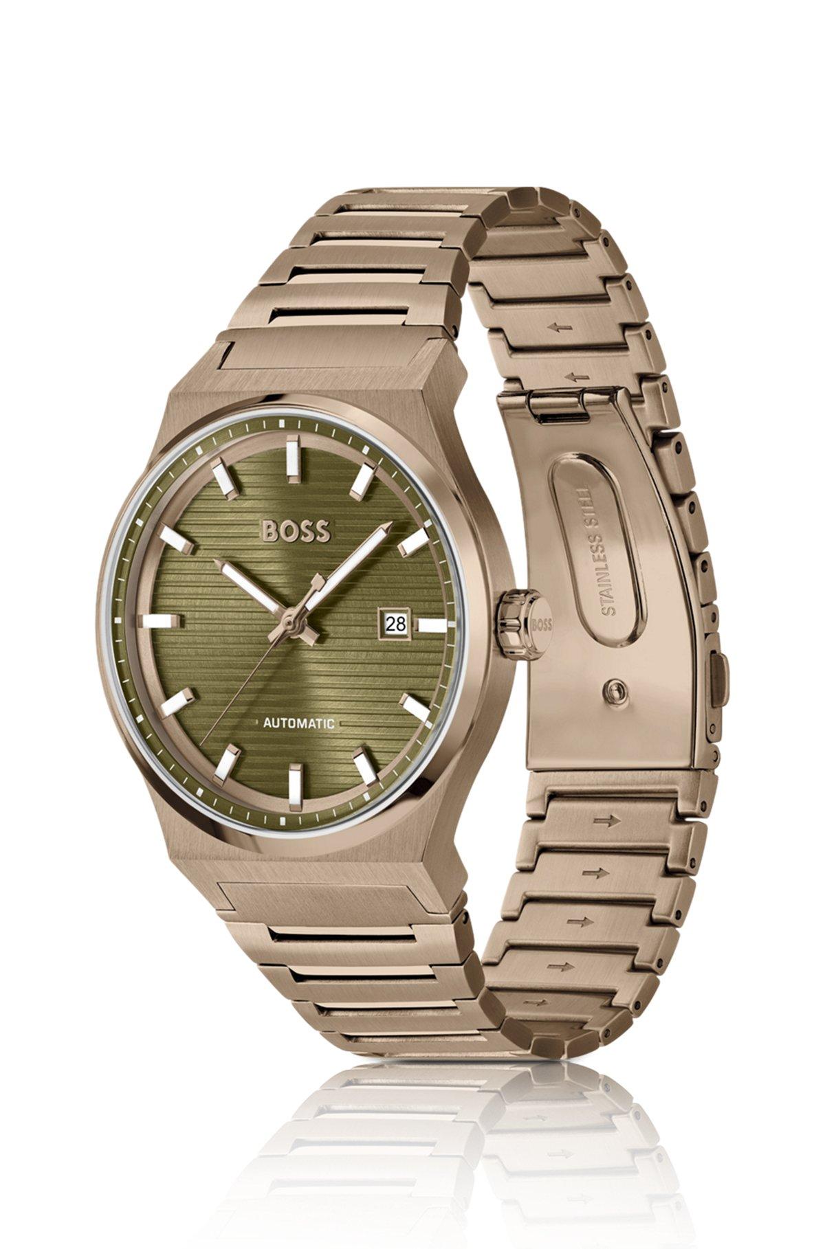 BOSS - Gold-tone automatic watch with grooved dial Product Image
