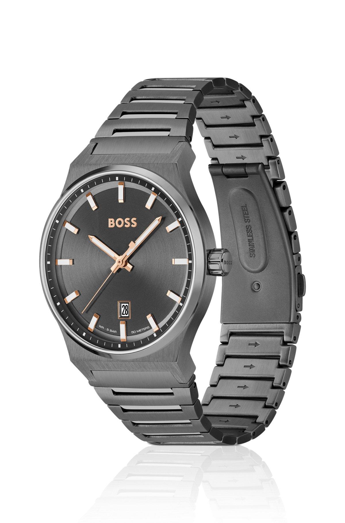 Grey-plated link-bracelet watch with grey dial Product Image