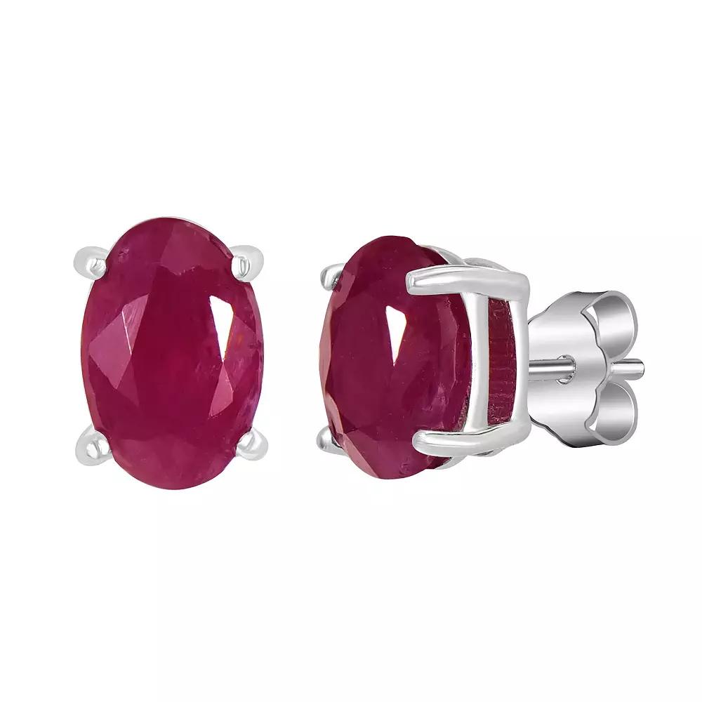 Gemistry 14k White Gold Oval Gemstone Stud Earrings, Women's, Red Product Image