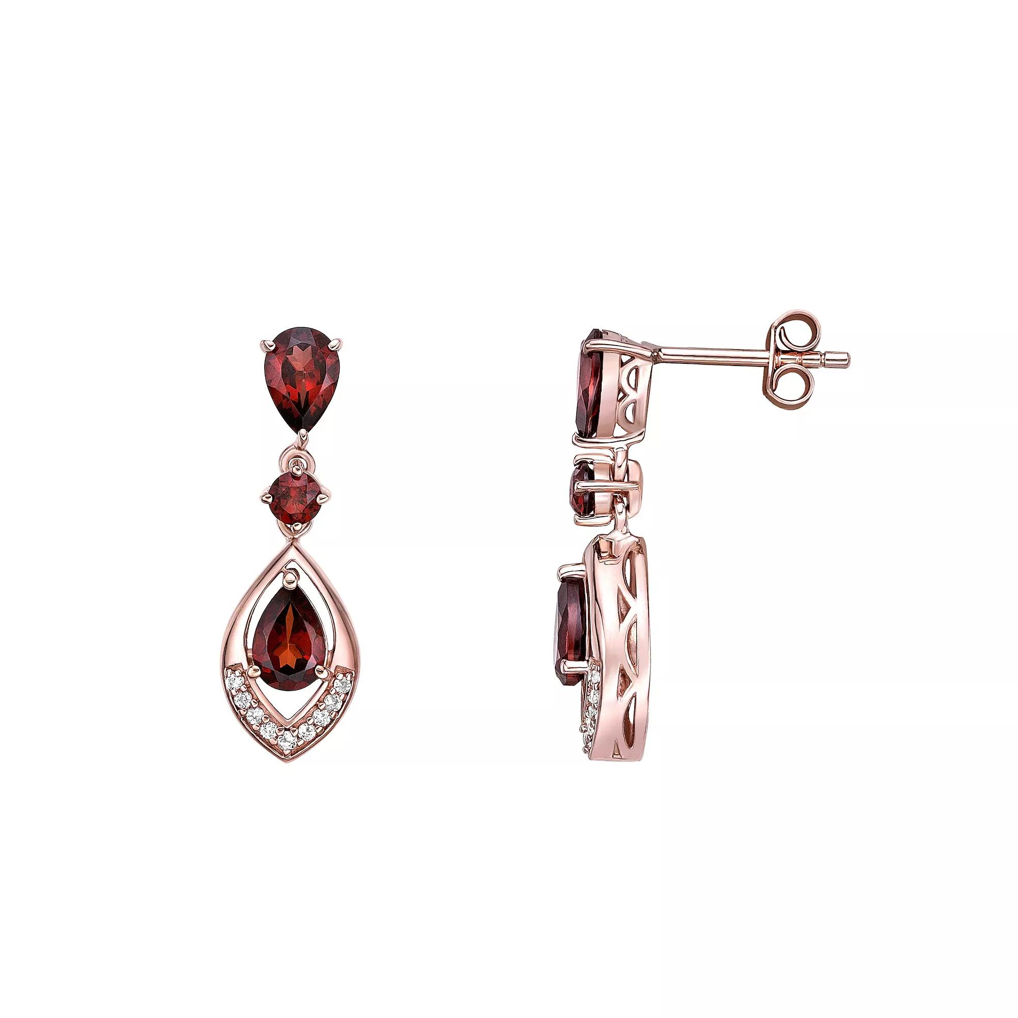 Gemminded 18 Gold Over Silver Garnet Drop Earrings, Women's, Pink Tone Product Image