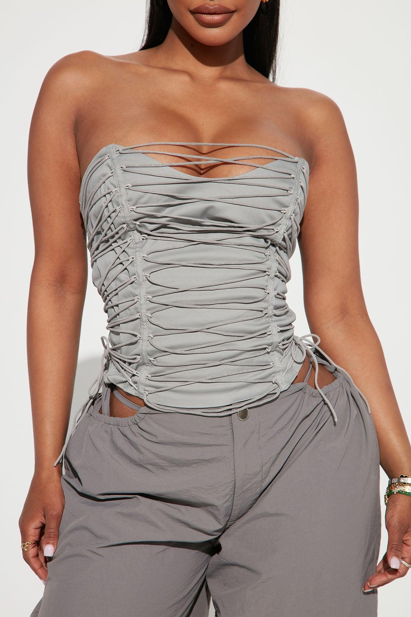 All The Details Corset Top - Grey Product Image