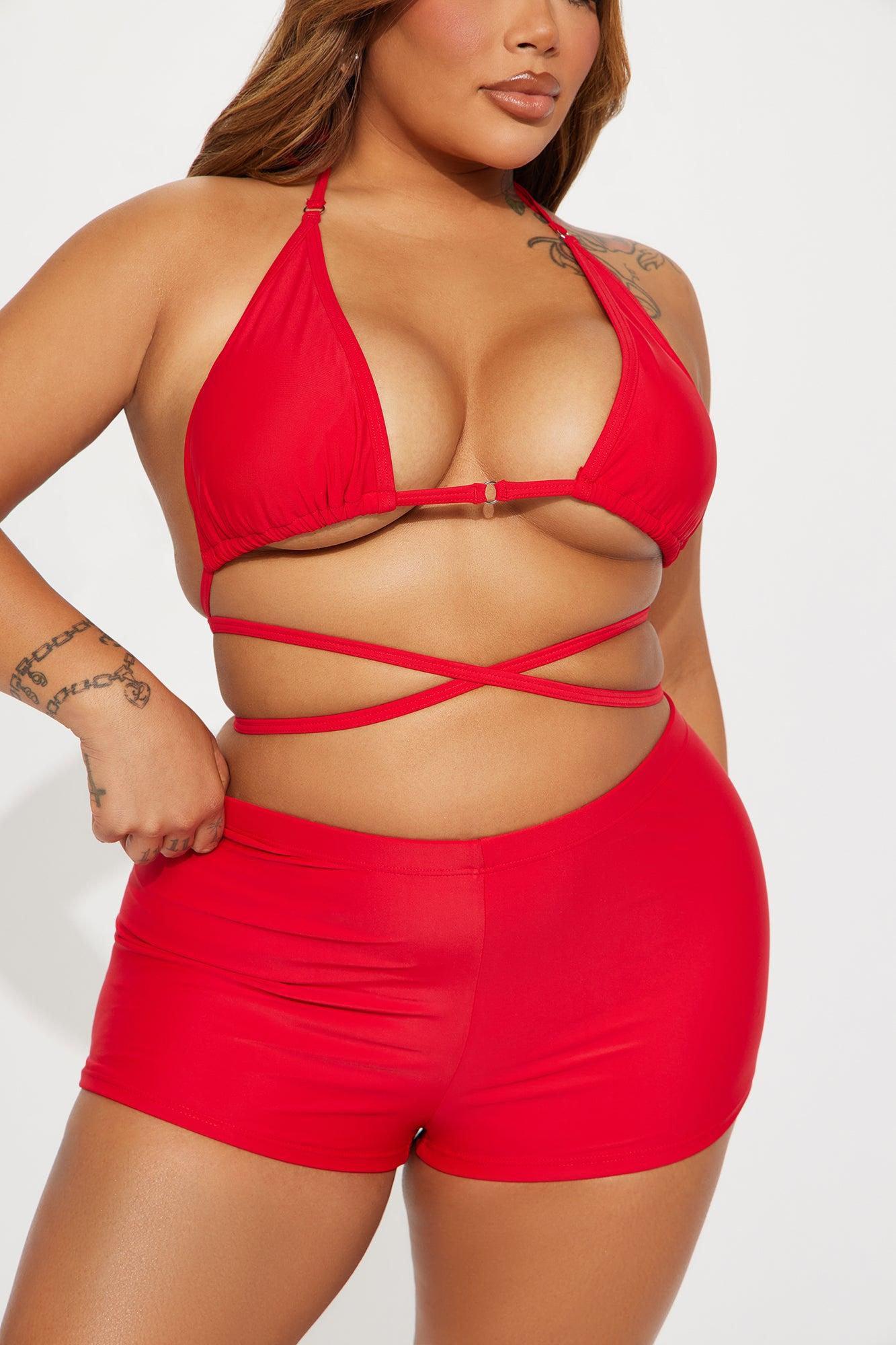 Miley Triangle 2 Piece Boyshort Bikini  - Red Product Image