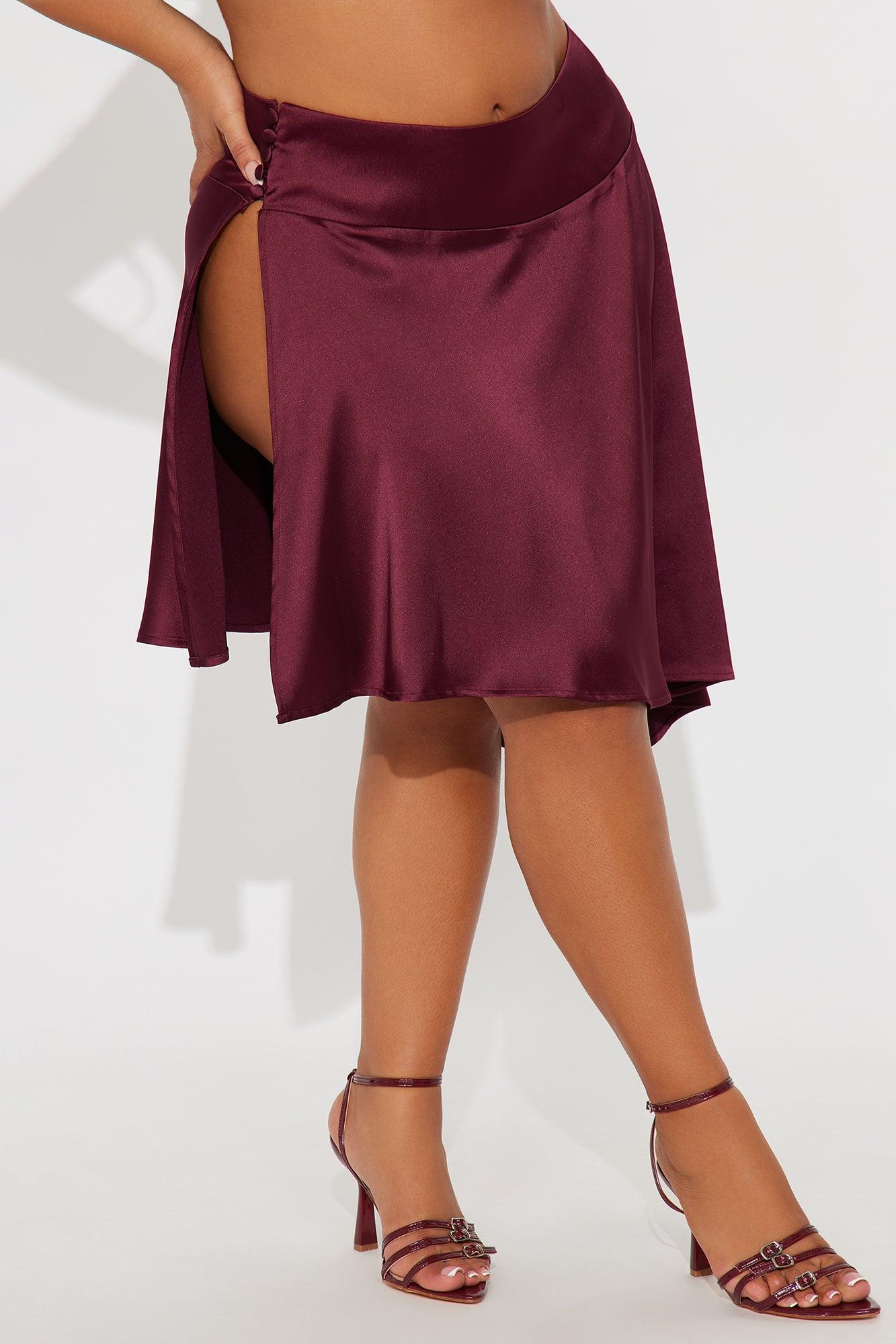 Camille Asymmetrical Satin Midi Skirt - Burgundy Female Product Image