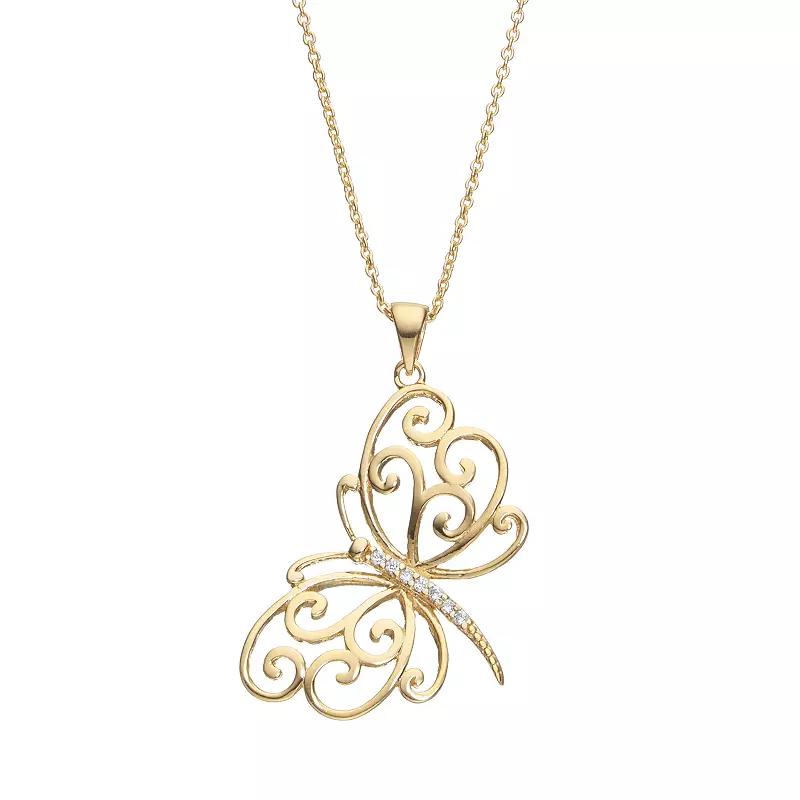 Sophie MillerCubic Zirconia Sterling Silver Butterfly Pendant Necklace, Womens Pink Product Image