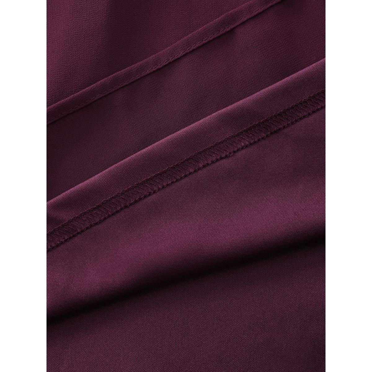 Plus Size Plum Ruffled Cut-Out Shoulder Flowy Blouse Women Romantic Long Sleeve V-neck Elegant Blouses BloomChic 12/L Product Image