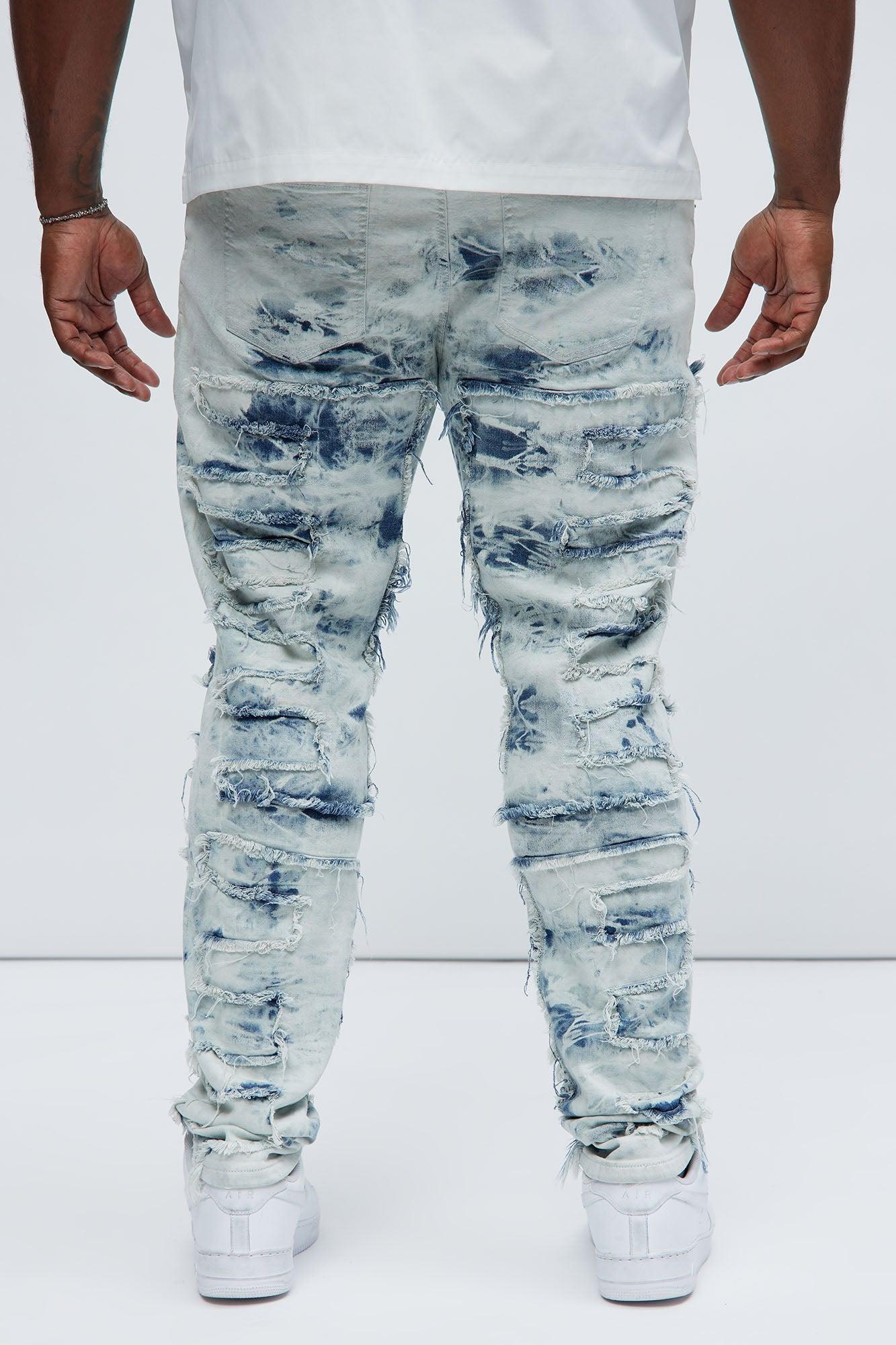 Frayed Cloud Stacked Skinny Jeans - Light Blue Wash Product Image