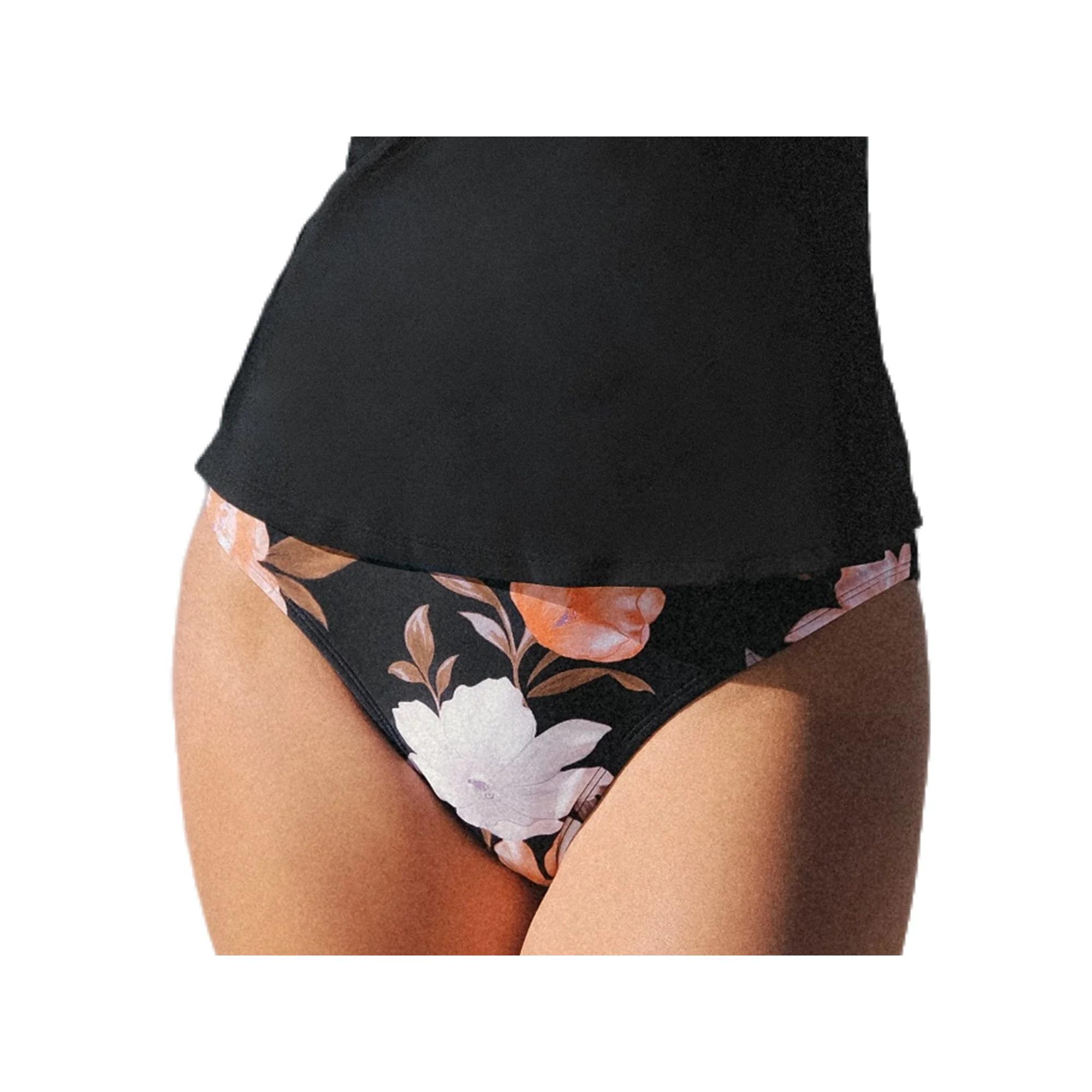 Women's Cupshe Mid-Rise Classic Leg Bikini Bottoms, Size: Large, Black Floral Product Image