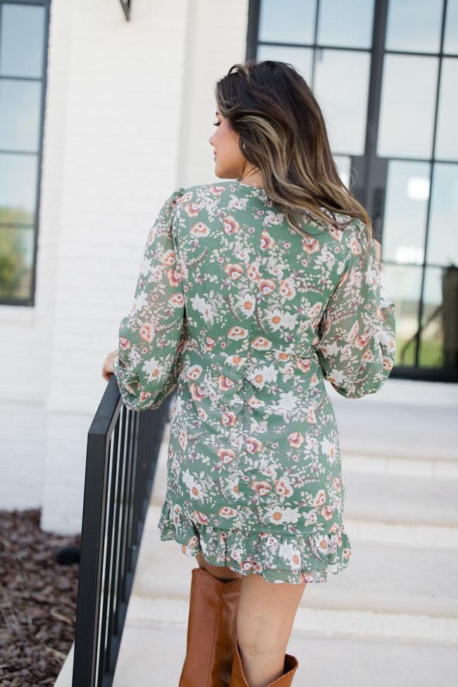 Any Way You Like Olive Print Wrap Style Ruffle Dress FINAL SALE Product Image