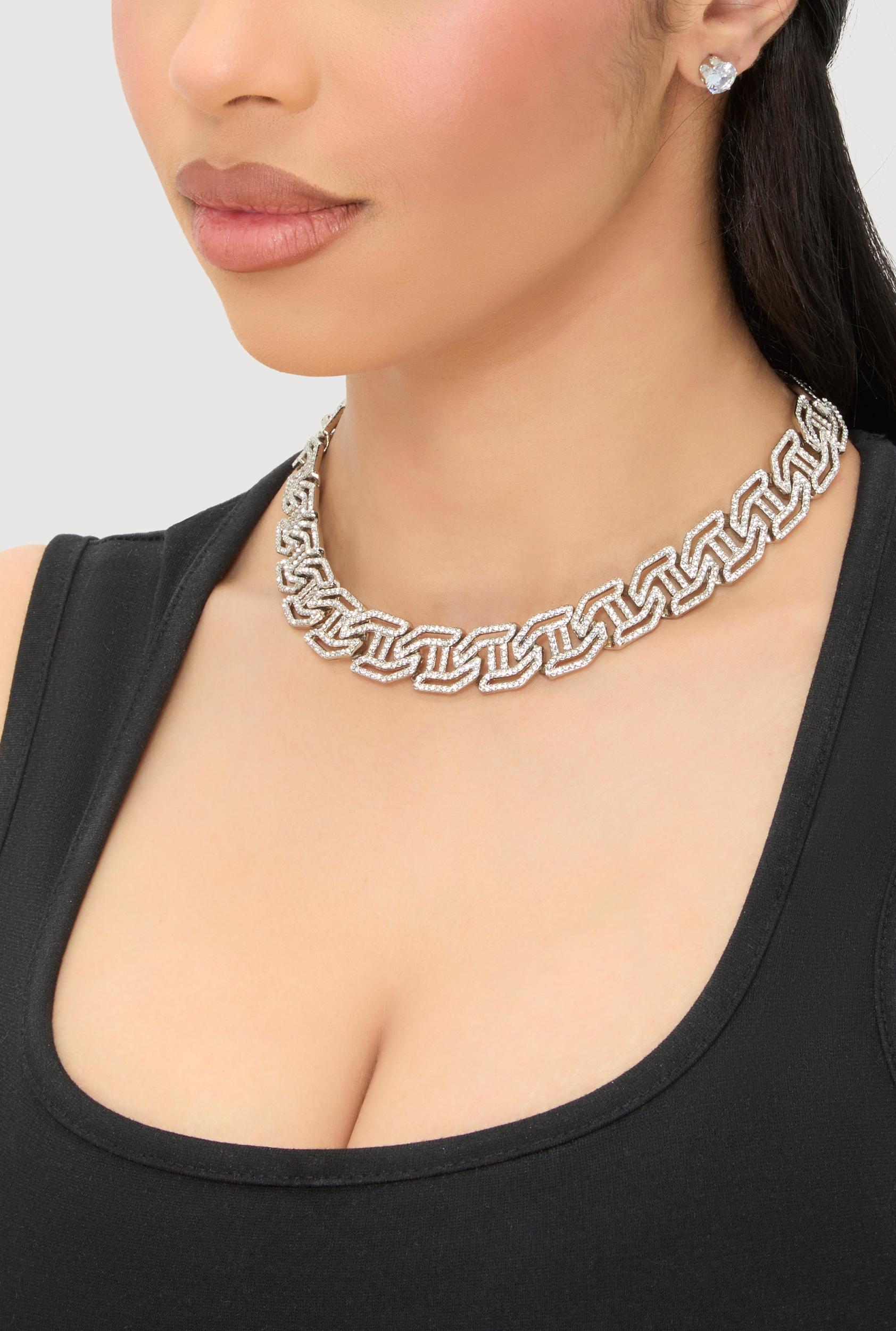 Cubic Zirconia Geometric Necklace and Stud Earrings Unisex Product Image