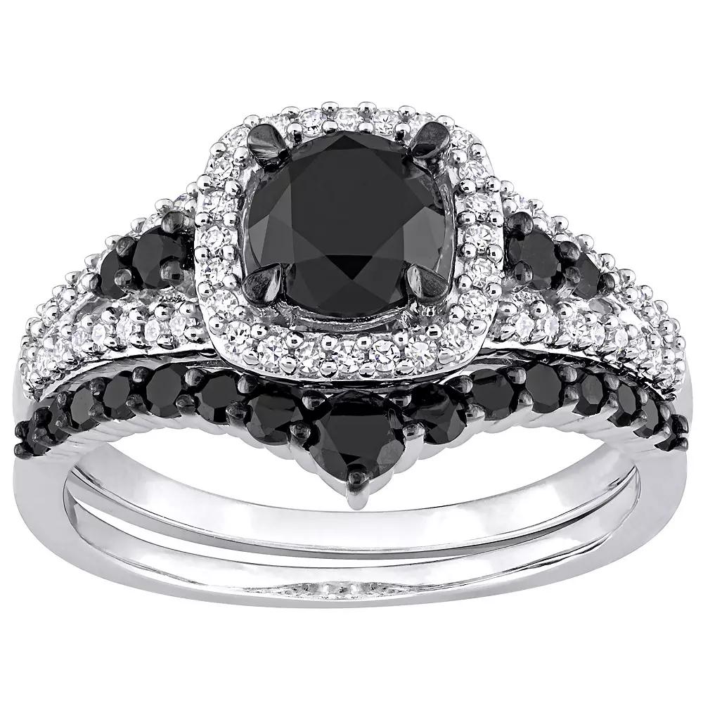 Stella Grace 10k White Gold 1 1/2 Carat T.W Black & White Diamond Bridal Rings Set, Womens 14k Whgold Product Image