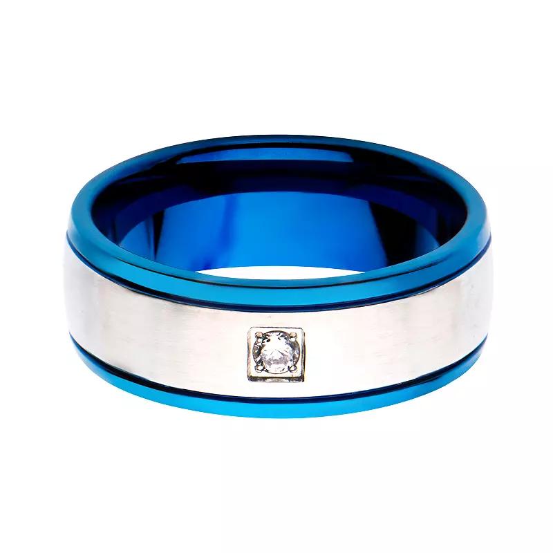 Men's Blue Plated with Clear Cubic Zirconia Ring, Size: 10, Two Tone Product Image