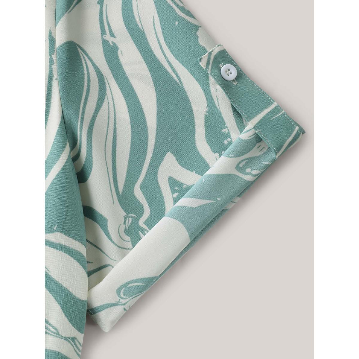 Plus Size Abstract Print Gathered Sleeve Midi Dress Mint Women Overlap Collar Short sleeve Curvy BloomChic 26/4X Product Image