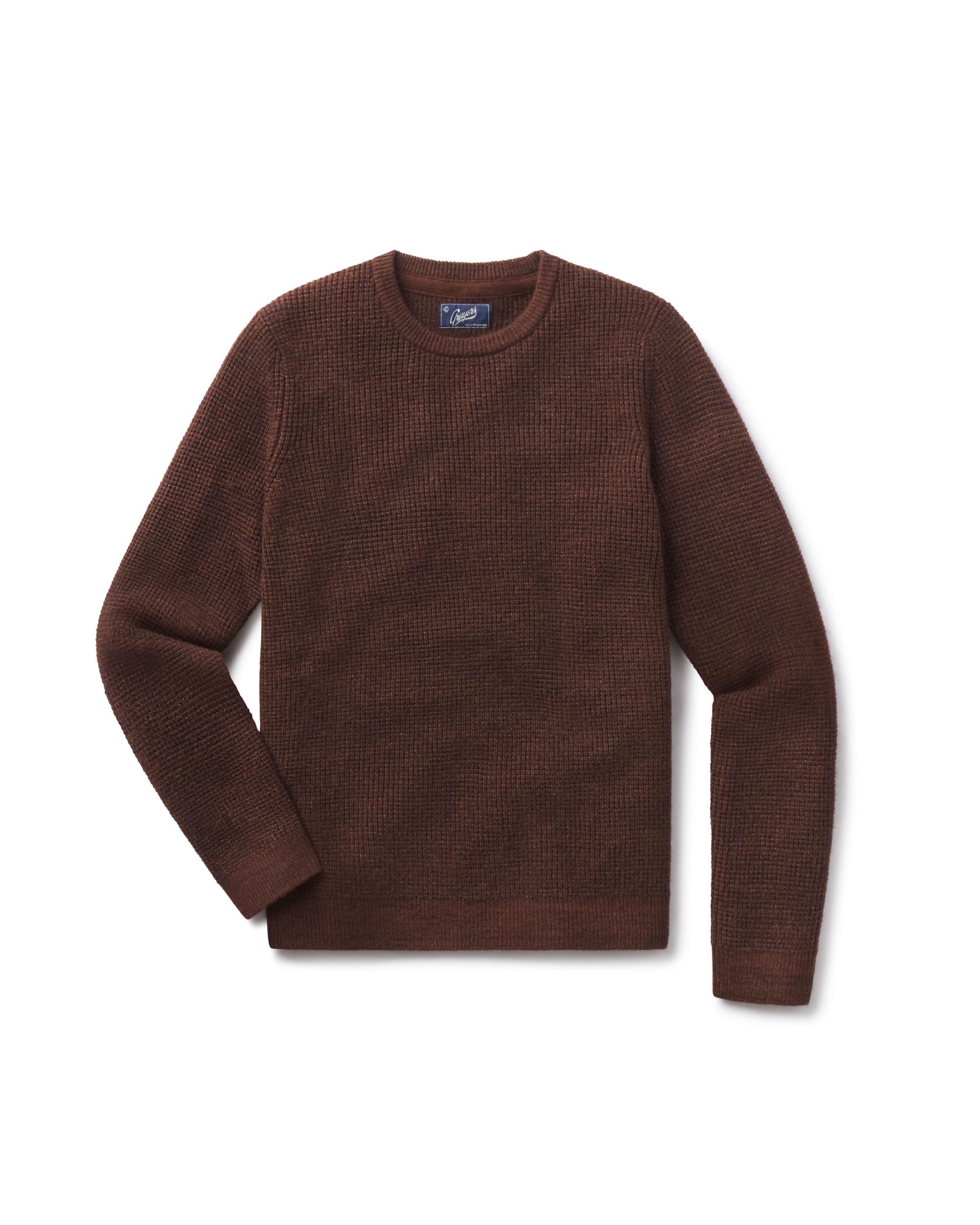 Waffle Stitch Crew Sweater - Brown Product Image