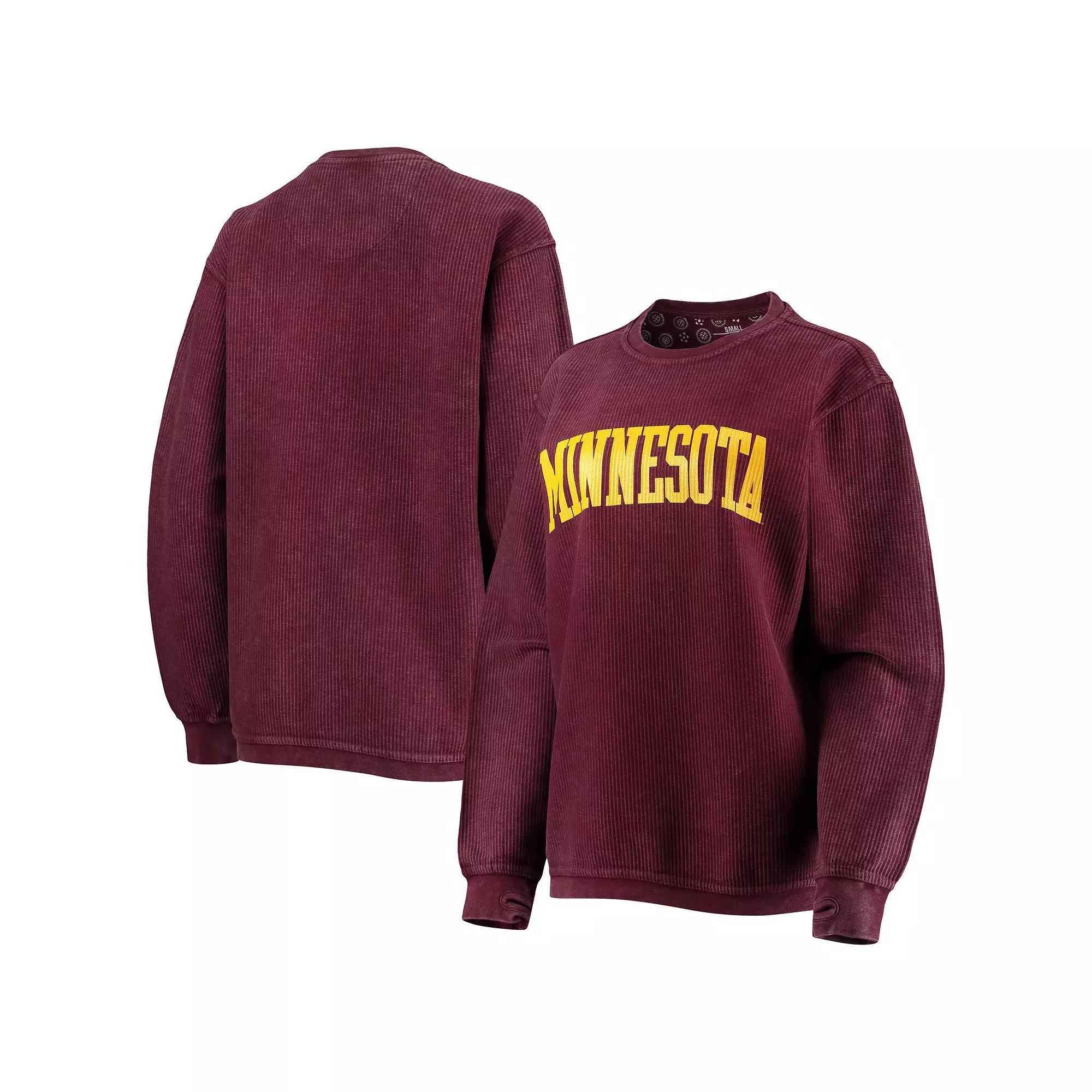 Womens Pressbox Maroon Minnesota Golden Gophers Comfy Cord Vintage Wash Basic Arch Pullover Sweatshirt Product Image