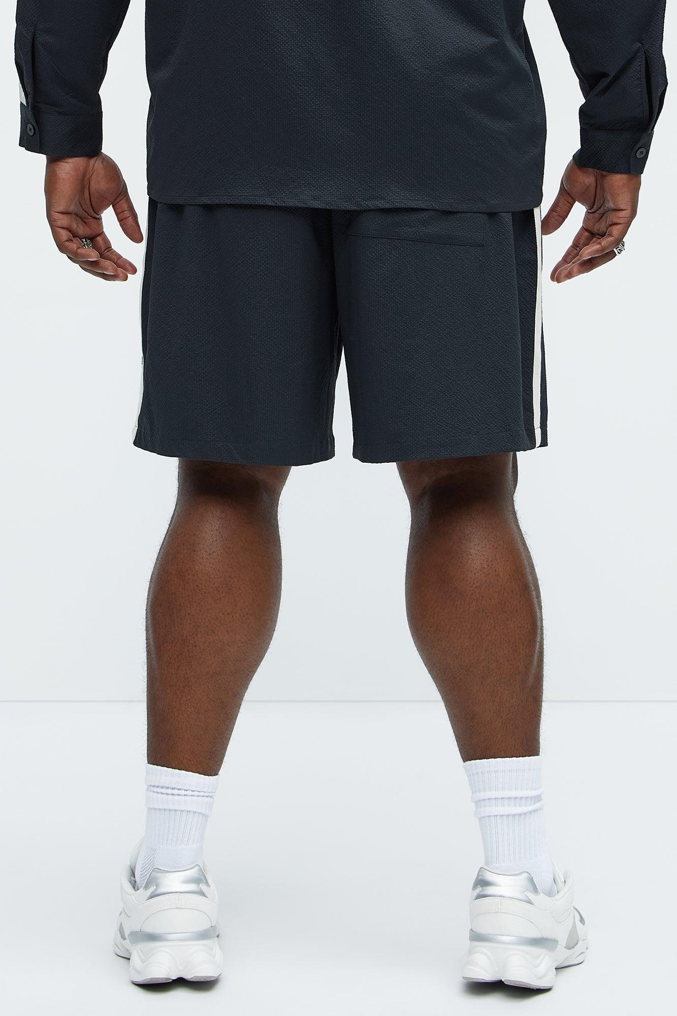 Crinkle Texture Taped Relaxed Shorts - Black Product Image