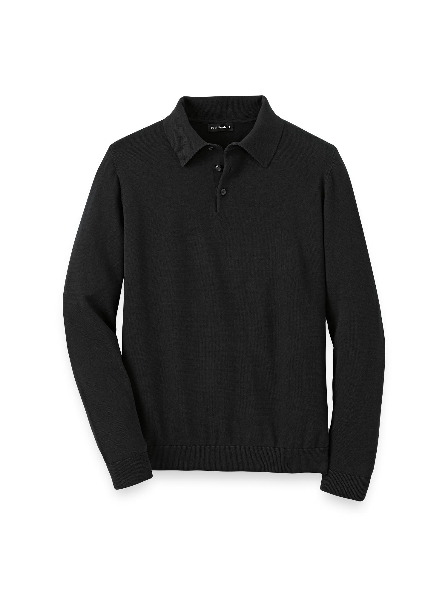Supima Cotton Three Button Polo - Black Product Image