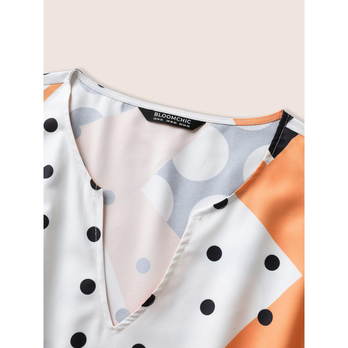 Plus Size Polka Dot Contrast Notched Collar Belted Dress Orange Women At the Office Belted Notched collar Sleeveless Curvy Midi Dress BloomChic 14-16/1X Product Image