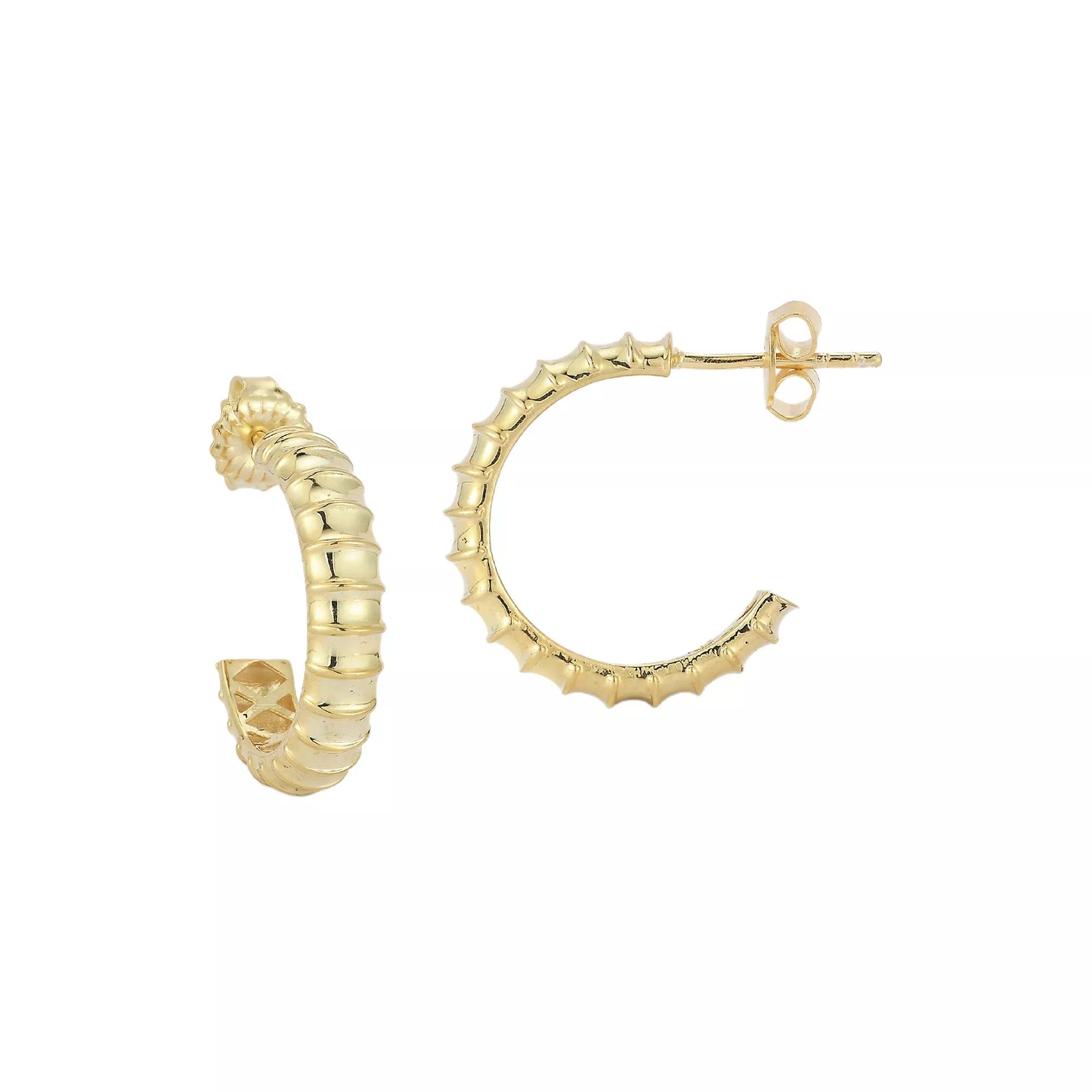 Sunkissed Sterling Sterling Silver Ridged C-Hoop Earrings, Women's, Gold Tone Product Image