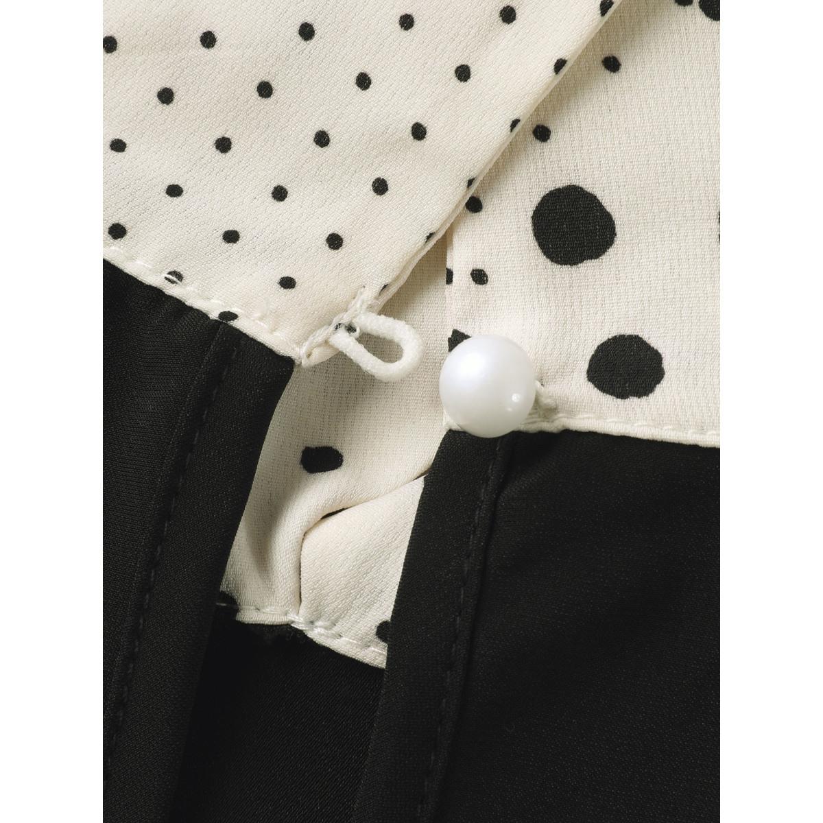 Plus Size Black Sheer Color Contrast Spliced Collar Blouse Women Office Elbow-length sleeve Shirt collar Office Blouses BloomChic 18-20/2X Product Image