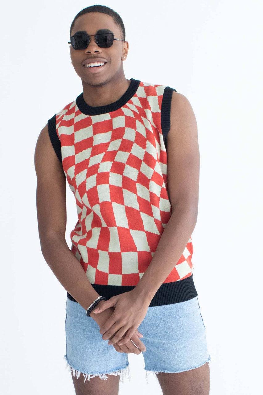Red Tripping Checkers Sweater Vest Product Image