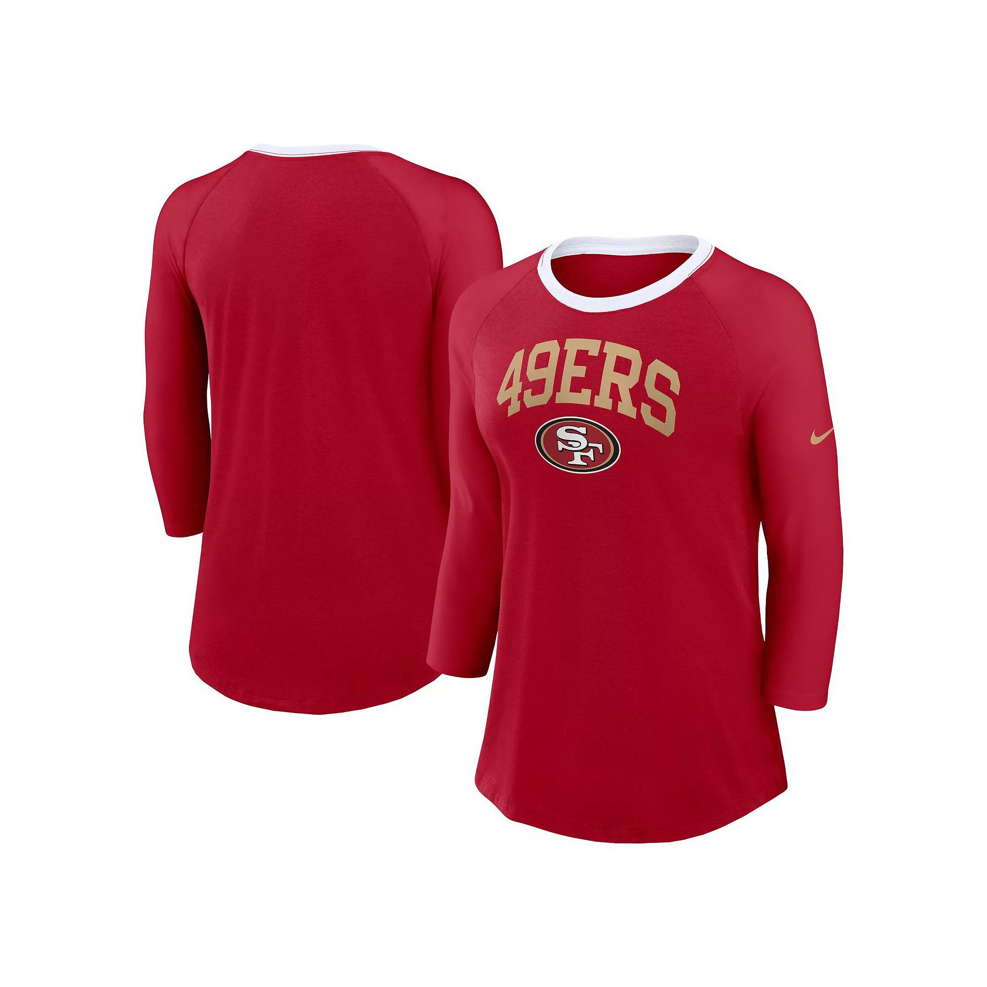 Women's Nike Scarlet San Francisco 49ers Raglan 3/4 Sleeve T-Shirt,  Product Image