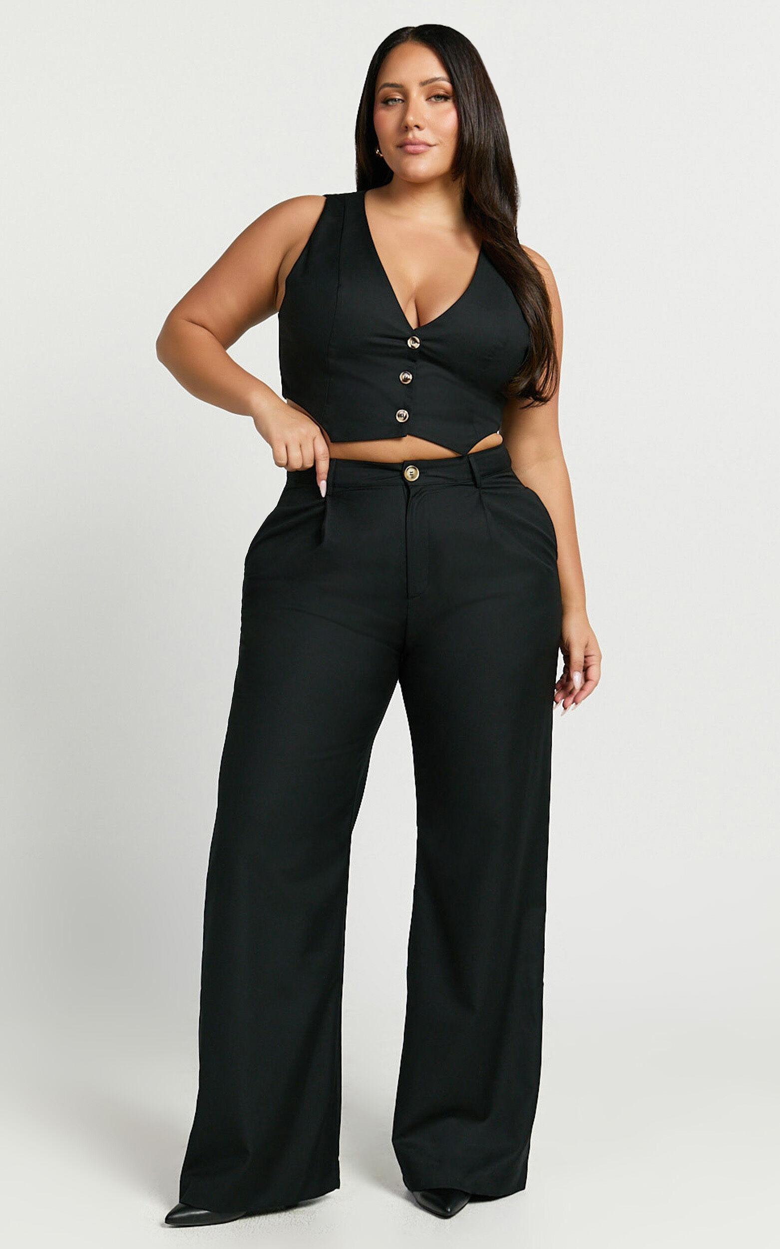 Izara Trousers - Mid Rise Relaxed Straight Leg Tailored Trousers in Black Product Image