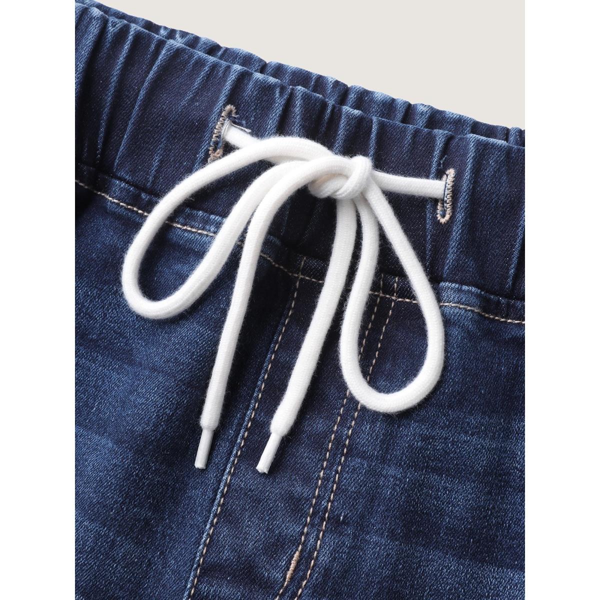 Plus Size Drawstring Stretchy Waist Skinny-Fit Jeans Women Darkindigo Leisure Elastic Waist High stretch Slanted pocket Jeans BloomChic 24/3X Product Image