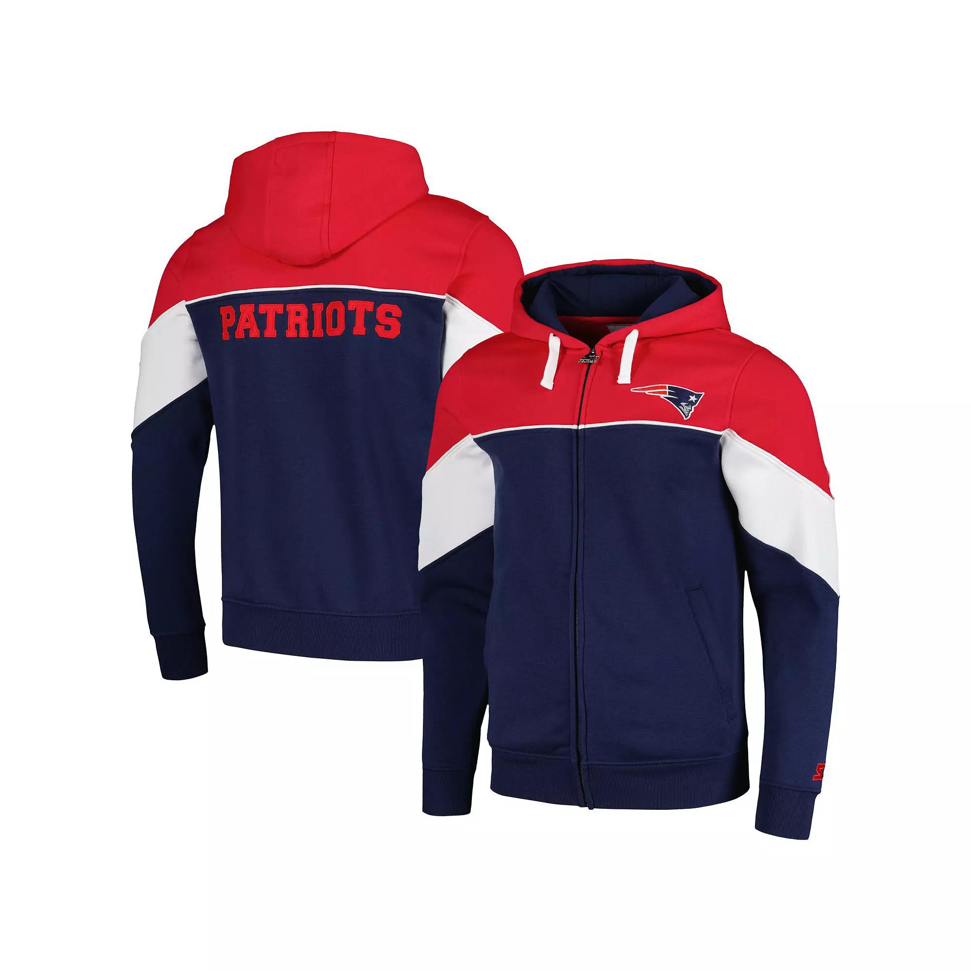 Men's Starter Navy/Red New England Patriots Running Back Full-Zip Hoodie,  Product Image