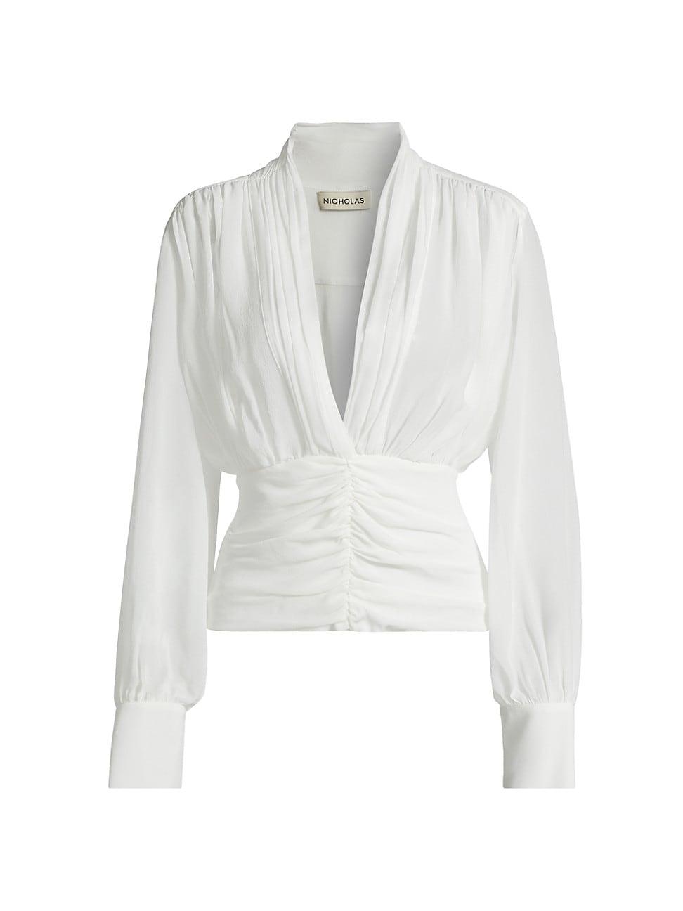 Womens Jacqueline Deep Plunge Long-Sleeve Silk Top Product Image