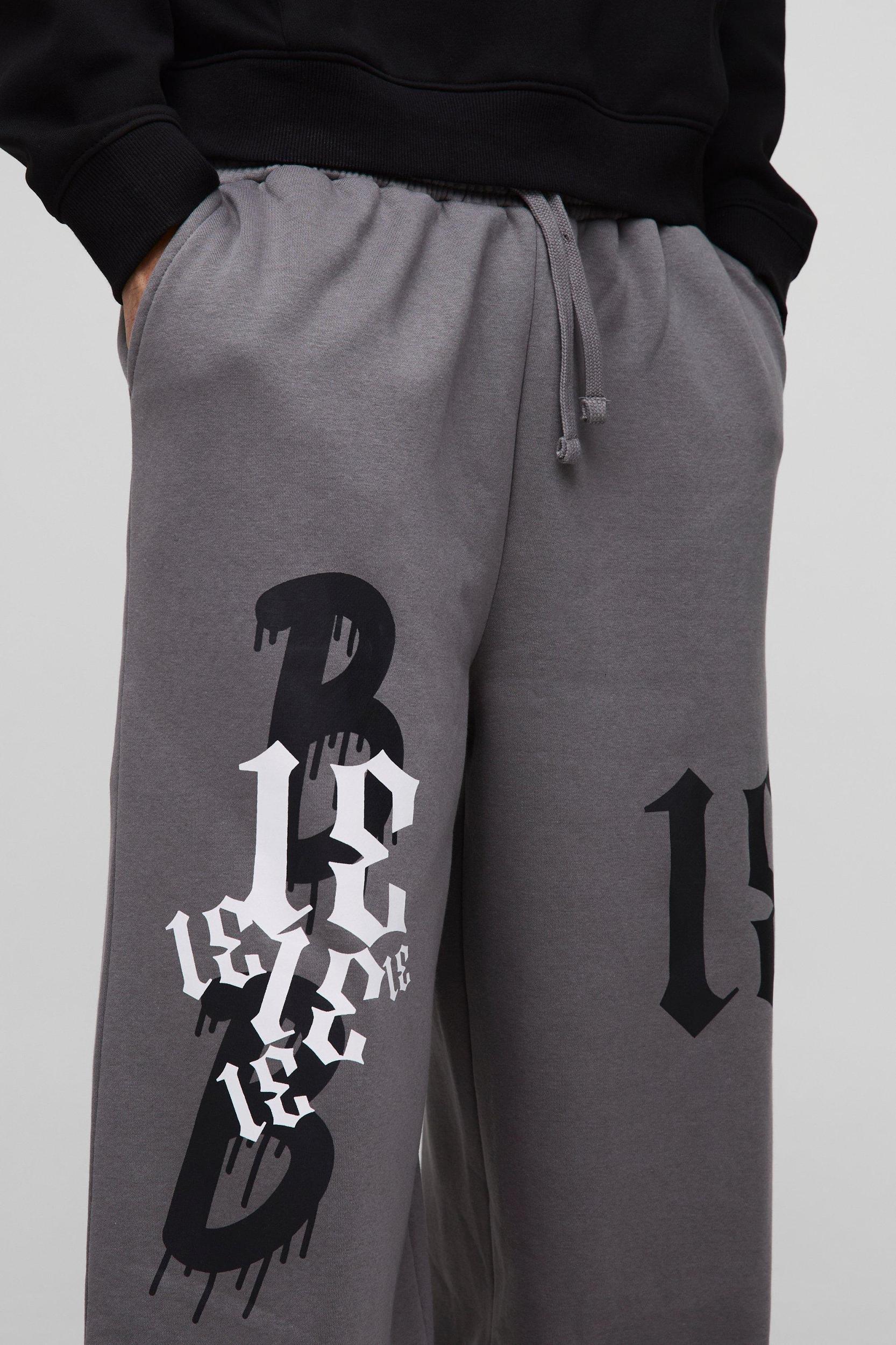 Extreme Wide Leg Grunge Varsity Sweatpants | boohooMAN USA Product Image