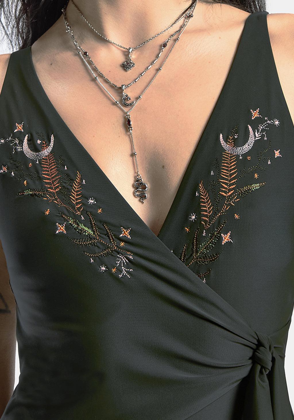 Abellona Embroidered Side Wrap Tie Swimsuit Product Image
