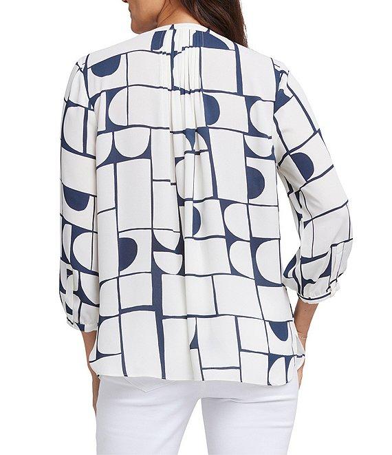 NYDJ Woven Geometric Printed Split V-Neck Button Front 3/4 Sleeve Blouse Product Image