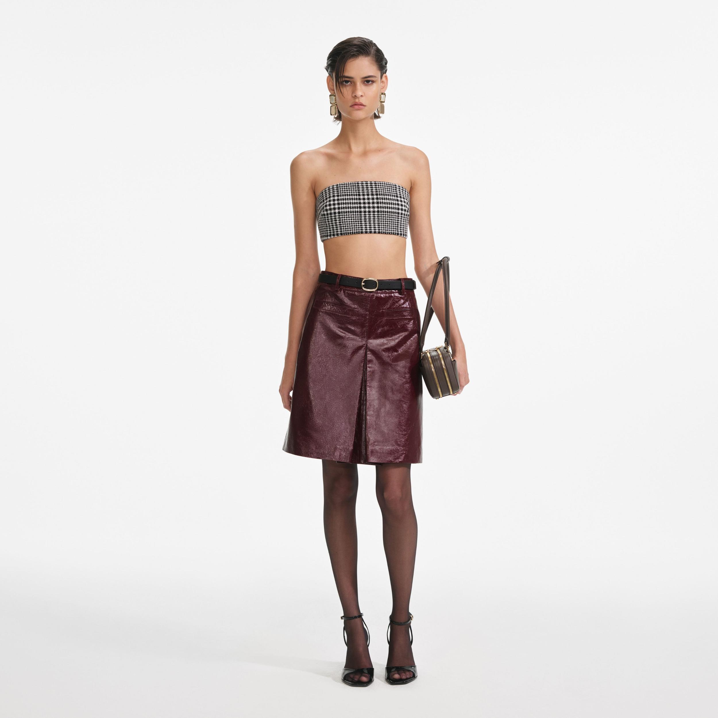 Burgundy Leather  Mini Skirt Product Image
