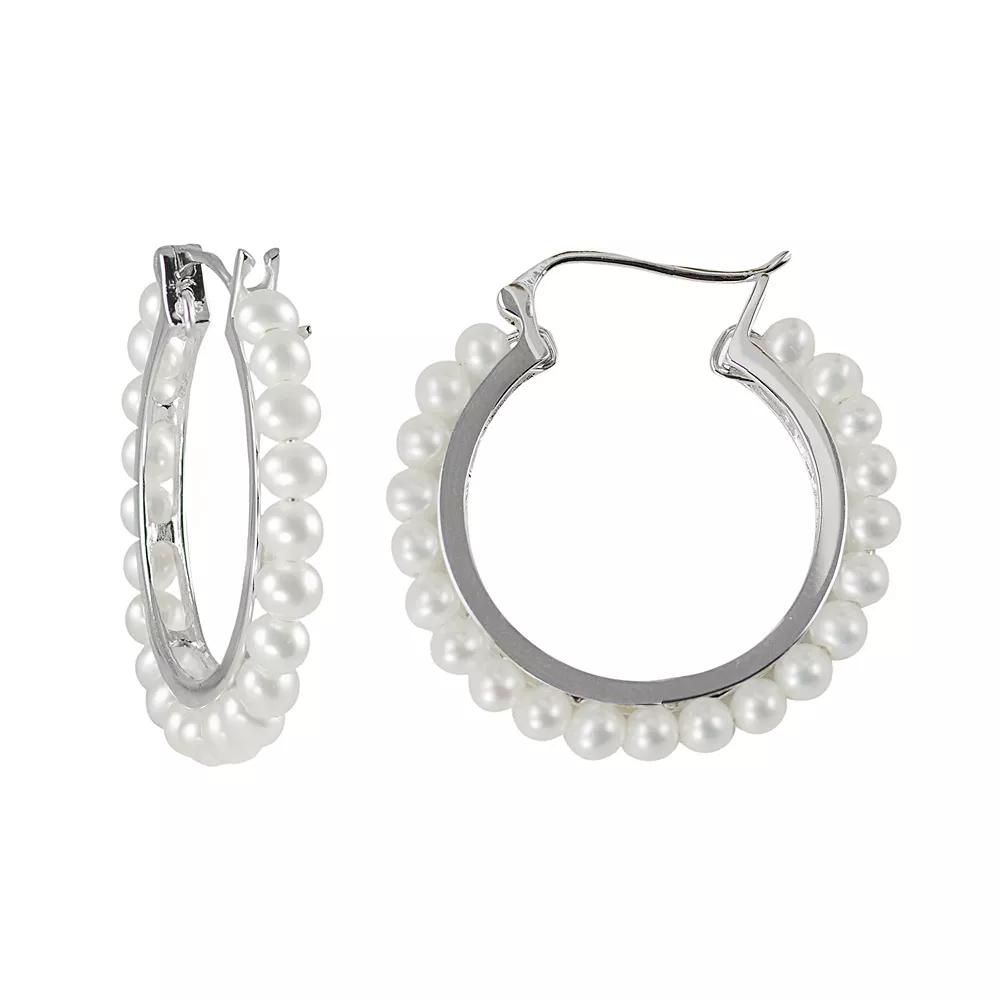 PearLustre by Imperial Sterling Silver Freshwater Cultured Pearl Hoop Earrings, Women's, White Product Image