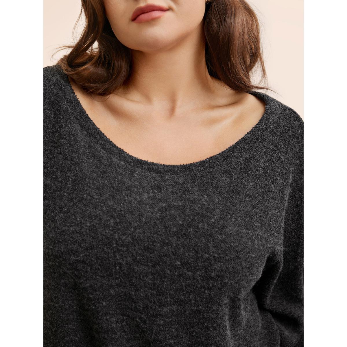 Plus Size Textured Off Shoulder Drop Shoulder Sleeve Sweatshirt Women DimGray Casual Non One-shoulder neck Everyday Sweatshirts BloomChic 26/4X Product Image