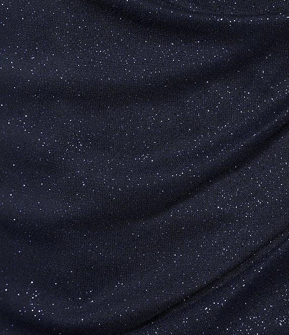 Alex Evenings Glitter Mesh Cowl Neck Cold Shoulder Cap Sleeve Side Slit Ruched Gown Product Image