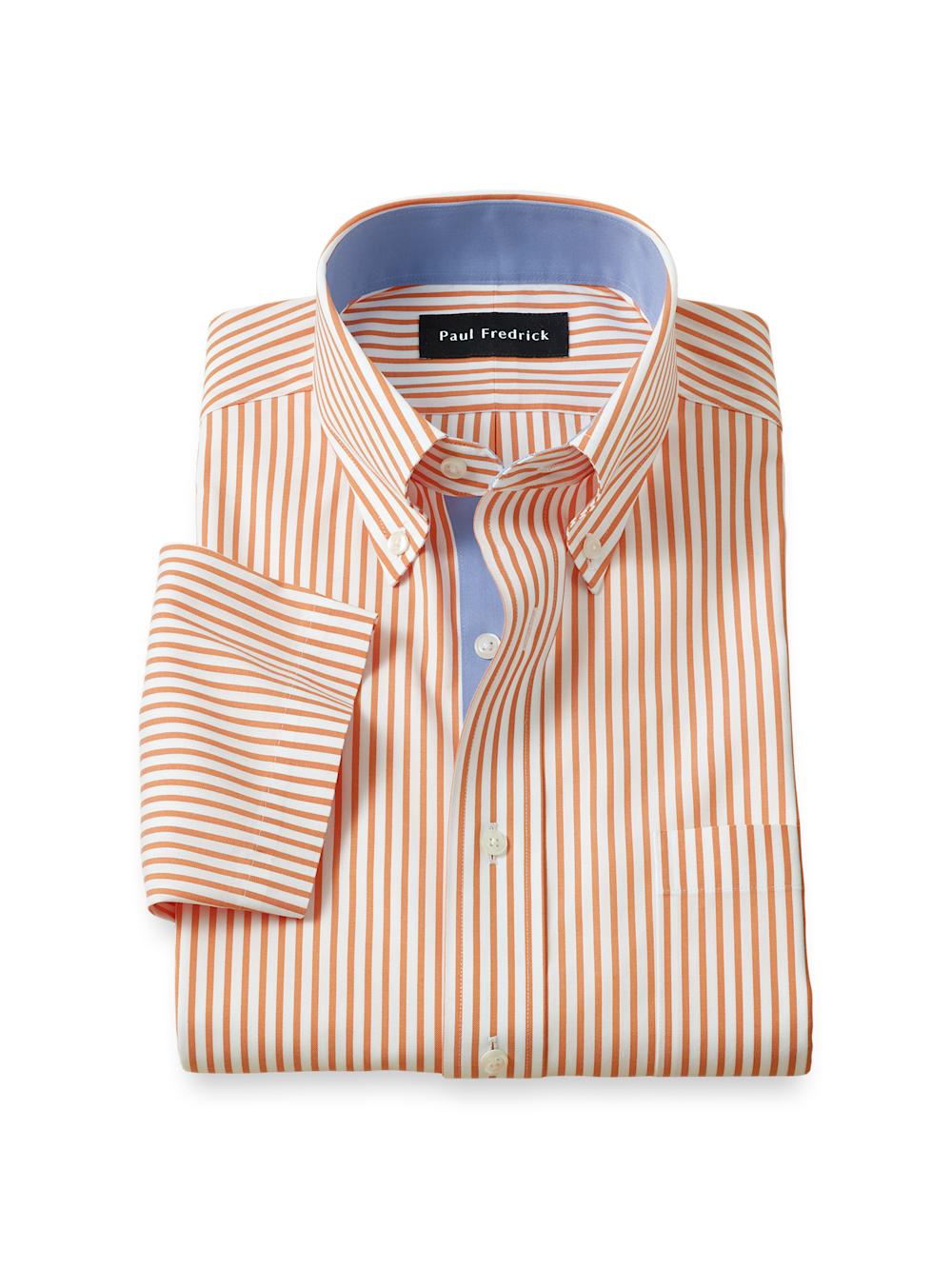 Comfort Stretch Non-Iron Stripe Dress Shirt With Contrast Trim - Melon Product Image
